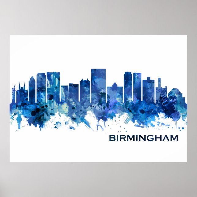 Poster Birmingham Alabama Skyline Blue (Devant)