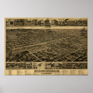 Poster Birmingham, vue d'oeil d'oiseaux panoramique de