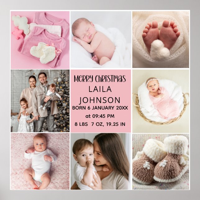 Poster  Birth Announcment Personalize 8 Photo christmas (Devant)
