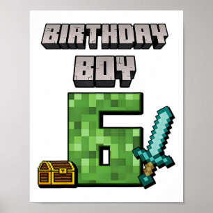 Poster Birthday Boy 6th Birthday I'm 6 Year Old Gamer Pix