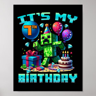 Poster Birthday Boy My 7th Birthday Gamer Pixel Numéros