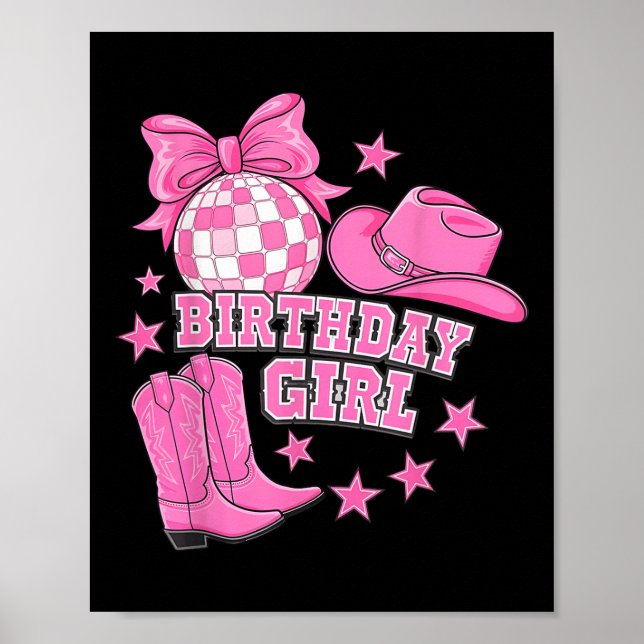 Poster Birthday Cowgirl Western Disco Birthday Girl Party (Devant)