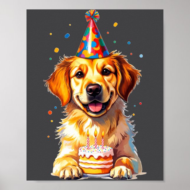 Poster Birthday Golden Retriever, Party Dog  (Devant)
