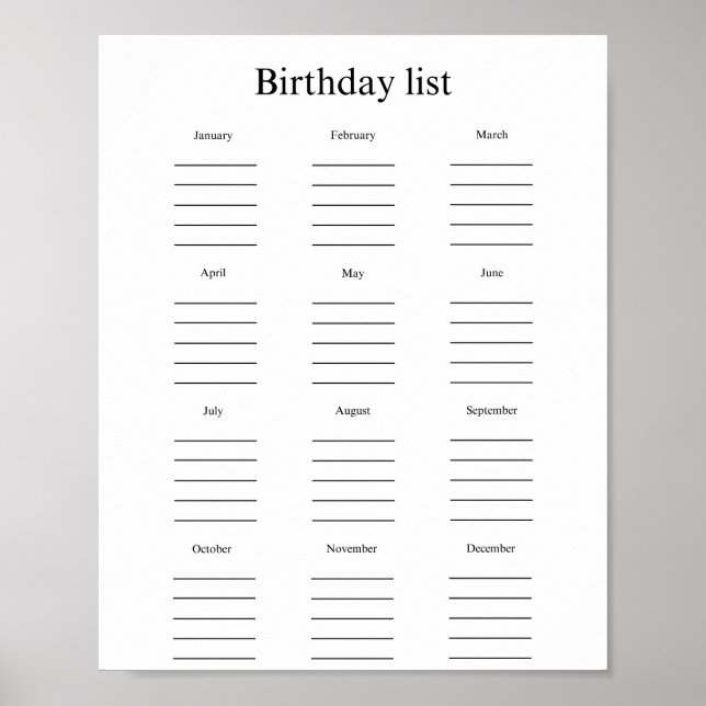 Poster Birthday list (Devant)