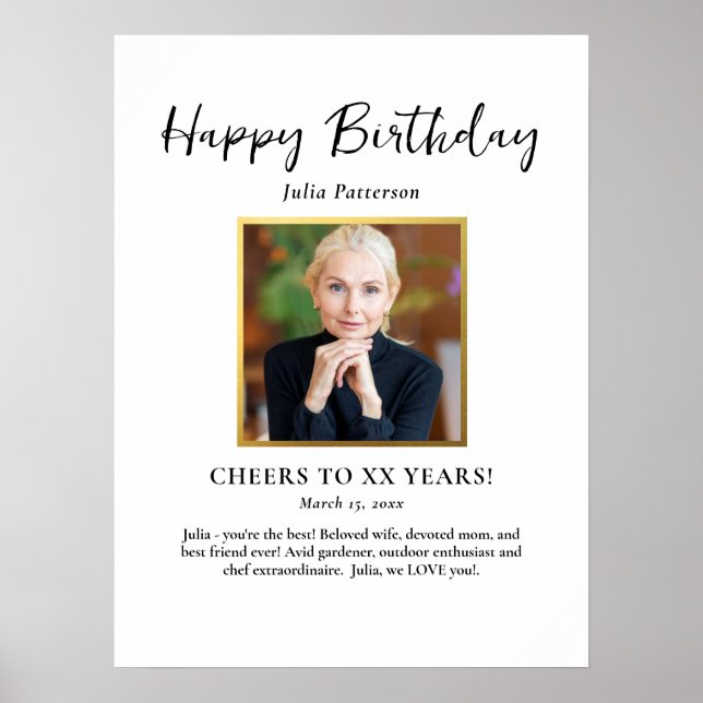 Poster Birthday Party Photo Black Gold White Fun Welcome (Devant)