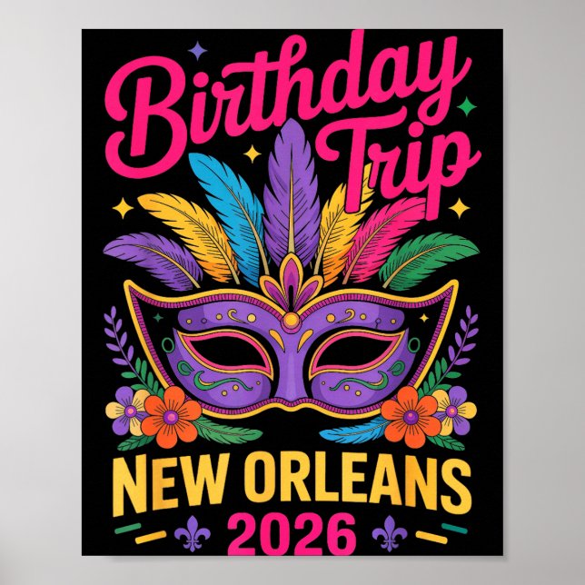 Poster Birthday Trip New Orleans 2026 Matching Mardi Gras (Devant)