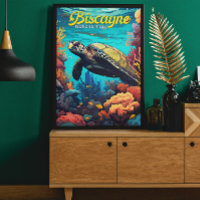 Biscayne National Park Turtle Illustration Retro