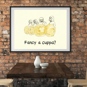 Poster Biscuit Police Dessin Drôle Fancy un Cuppa Slogan