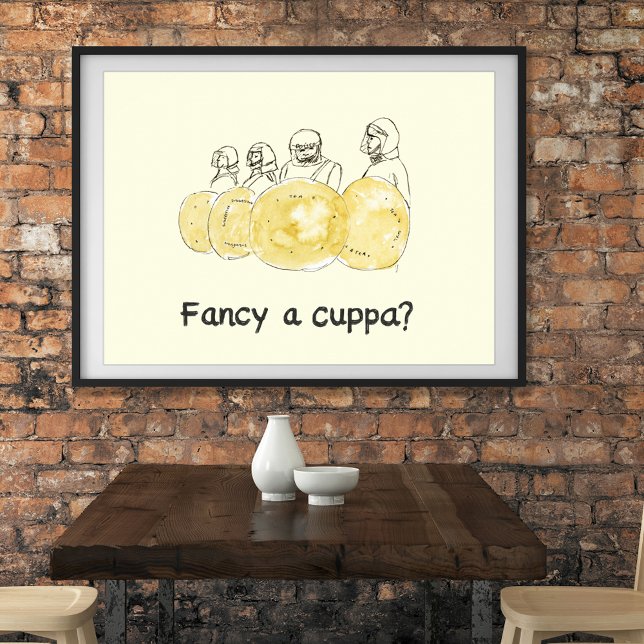 Poster Biscuit Police Dessiner drôle Fancy a Cuppa Slogan (Funny coffee drinkers joke fancy a cuppa sketch original artwork by artist Catherine Sweetman)