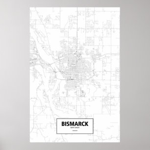 Poster Bismarck, Dakota du Nord (noir sur blanc)