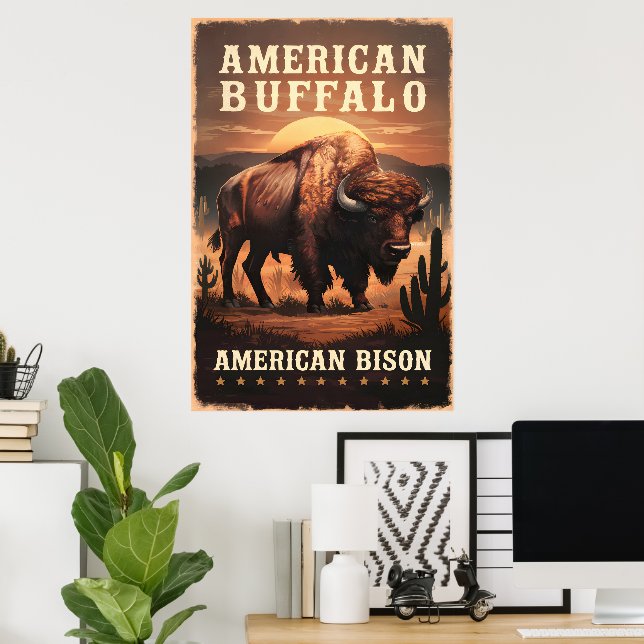Poster Bison américain au coucher du soleil (Bureau à domicile)