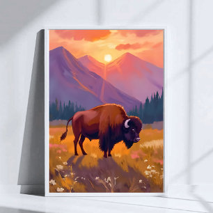 Poster Bison de Grand Teton Peinture de voyage du parc