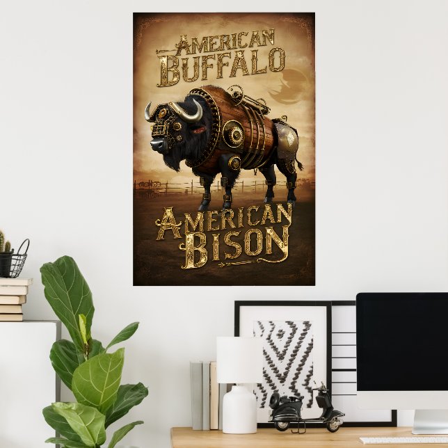 Poster Bison de Steampunk dans la prairie (Bureau à domicile)