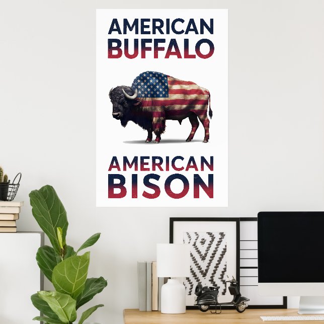 Poster Bison enveloppé dans les étoiles et les rayures (Bureau à domicile)