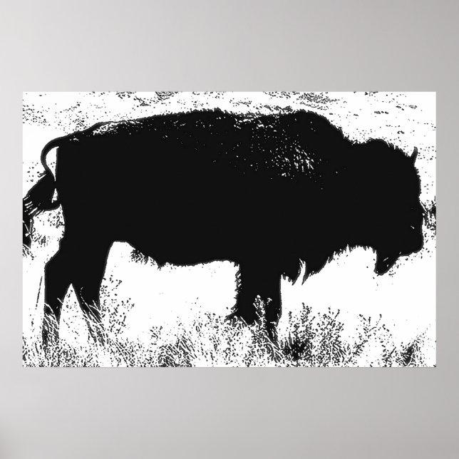 Poster Bison noir et blanc Pop Art (Devant)
