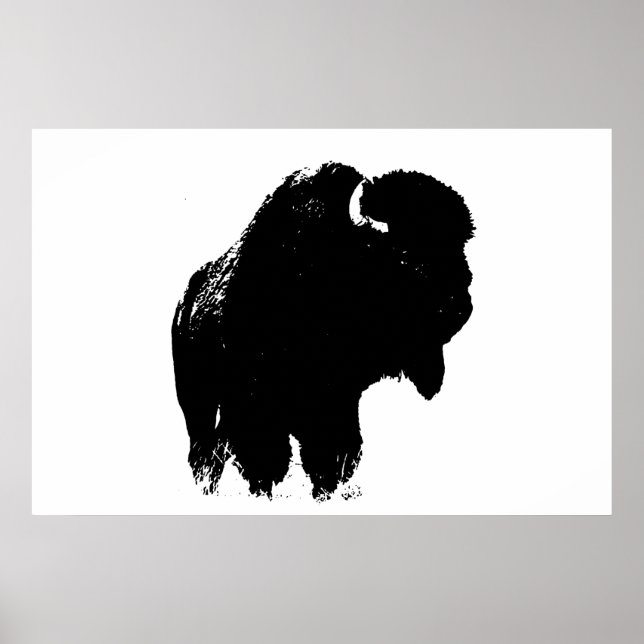 Poster Bison noir et blanc Silhouette Pop Art (Devant)