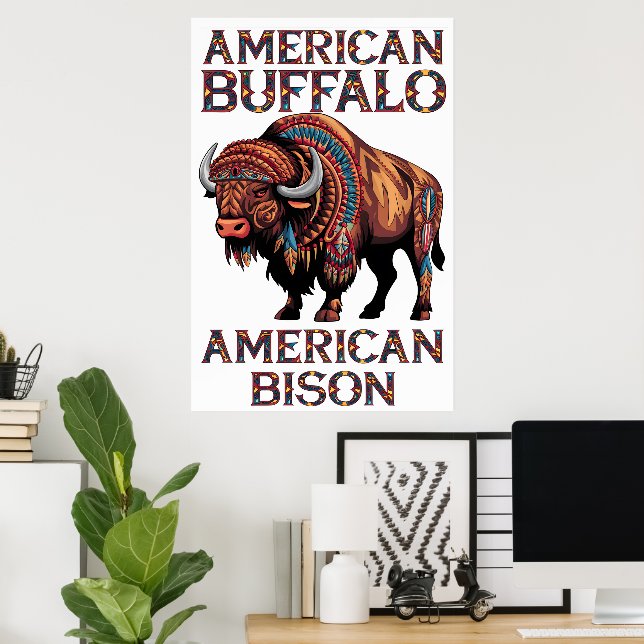 Poster Bison Orné De Plumes (Bureau à domicile)
