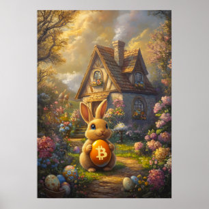 Poster Bitcoin Joyeux lapin de Pâques lapin Mur Art