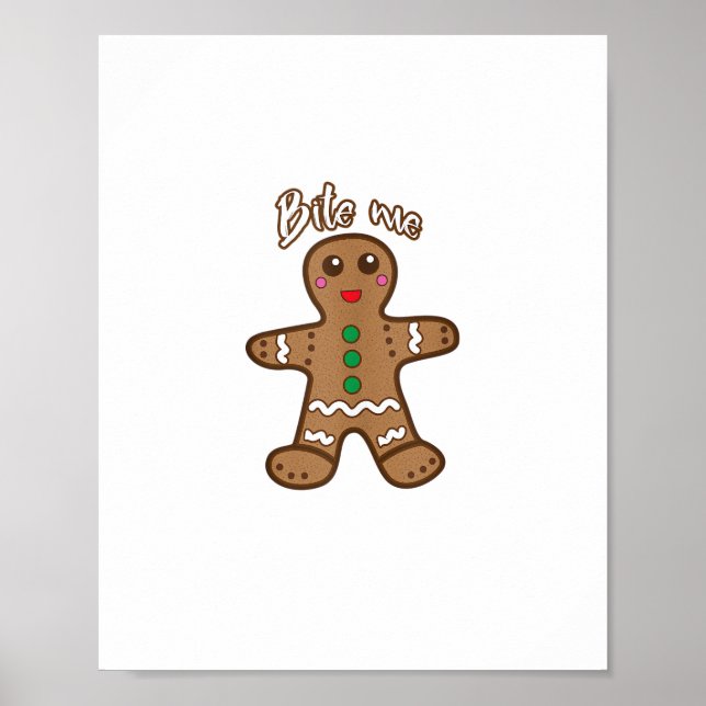 Poster Bite Me Gingerbread Funny Cookie Christmas Thanksg (Devant)