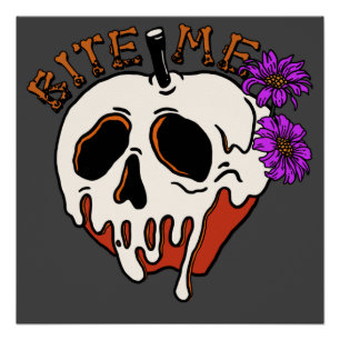 Poster Bite Me - Halloween Poison Crâne Pomme & Fleurs