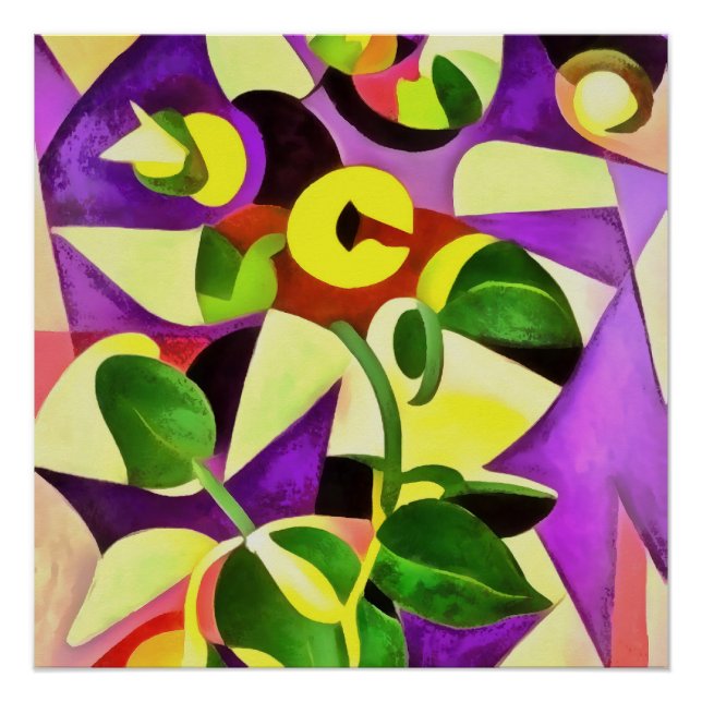 Poster Bizarre Passiflora Fleur Art géométrique Abstrait (Devant)