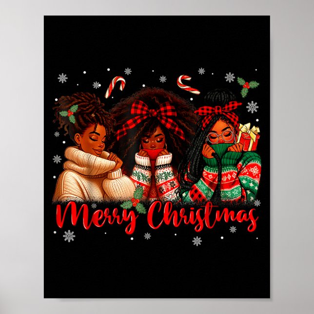 Poster Black African Girl American Melanin Christmas Sant (Devant)