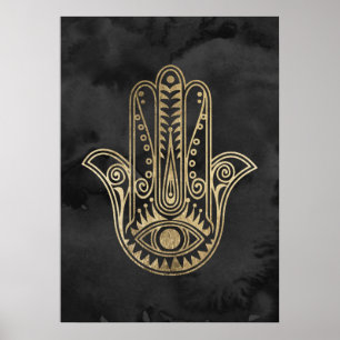 Poster Black and gold watercolor hamsa hand of Fatima