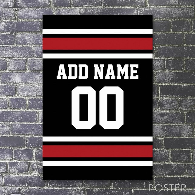 Poster Black and Red Sports Jersey Nom personnalisé Numér (Custom Sporty Poster)