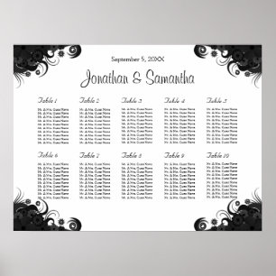 Poster Black and White 10 Wedding Tables Seating Charts
