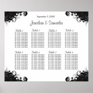 Poster Black and White 8 Wedding Tables Seating Charts