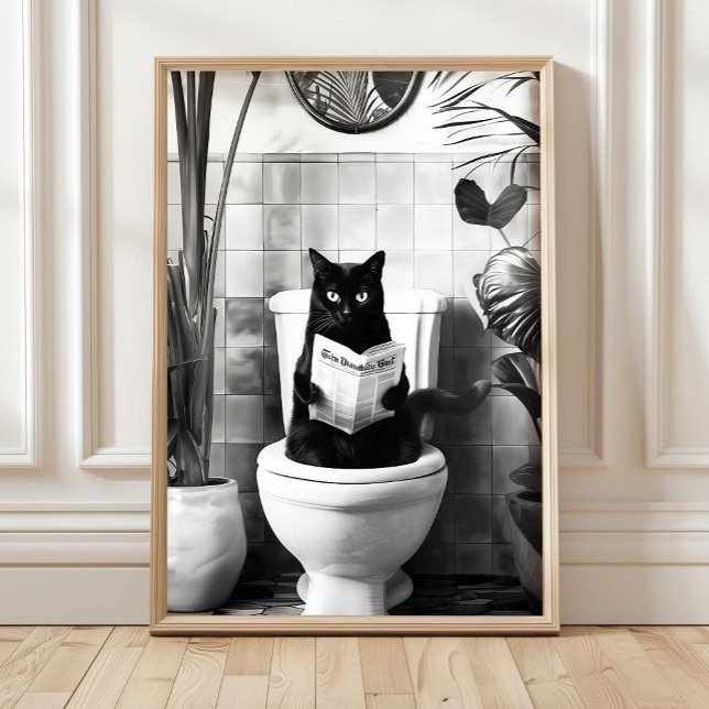 Poster Black and White Bathroom Cat Print, Funny Posters, (Créateur téléchargé)