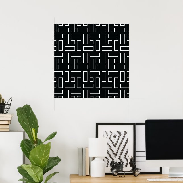 Poster Black and White Linear Block Pattern - Black (Bureau à domicile)