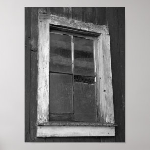 Poster Black and White Old Barn Window
