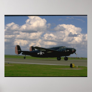 Poster Black B25 Landing. (plane_WWII Planes