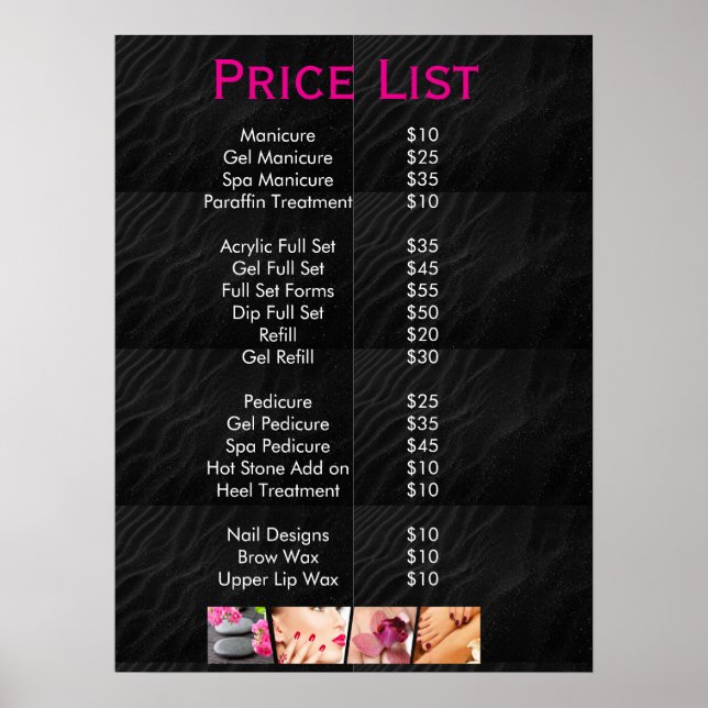 Poster Black beauty Nail Salon Prix Menu (Devant)