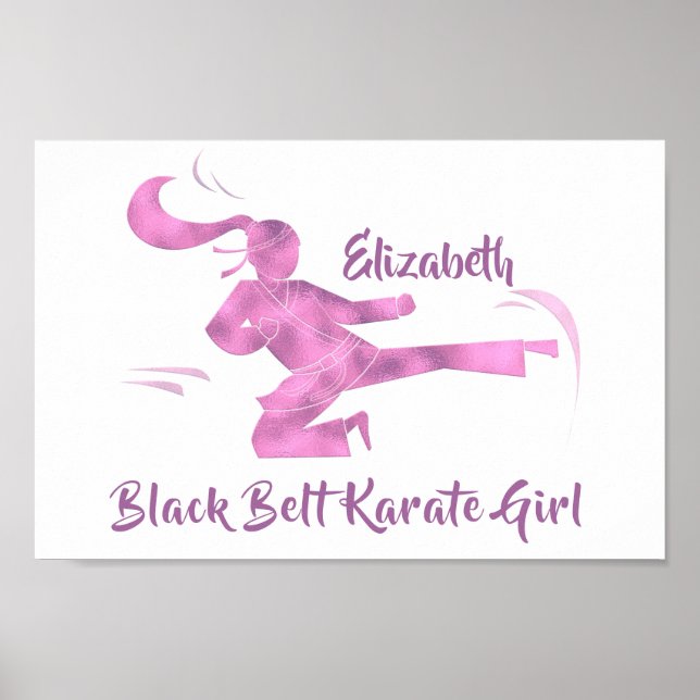 Poster Black Belt Karate Girl Rose violet moderne chic (Devant)