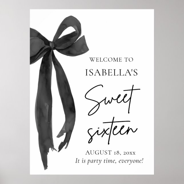 Poster Black Bow Coquette Sweet 16 Anniversaire Bienvenue (Devant)