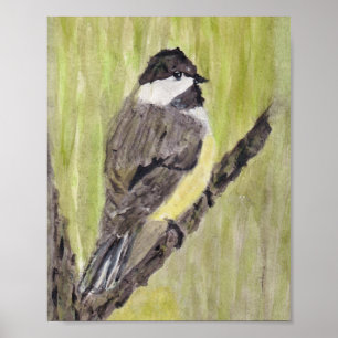 Poster Black-capped Chickadee Bird - acrylic painting. 