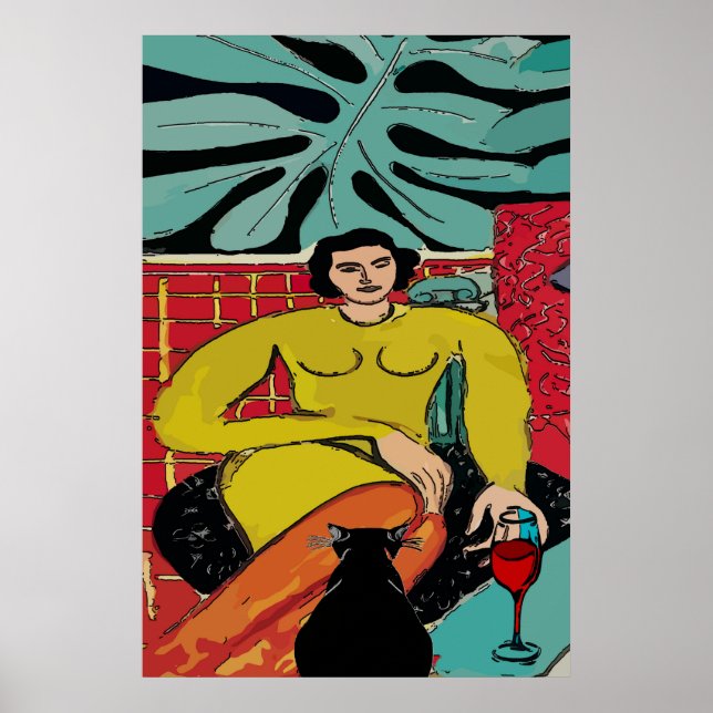 Poster Black Cat and Red Wine (Devant)