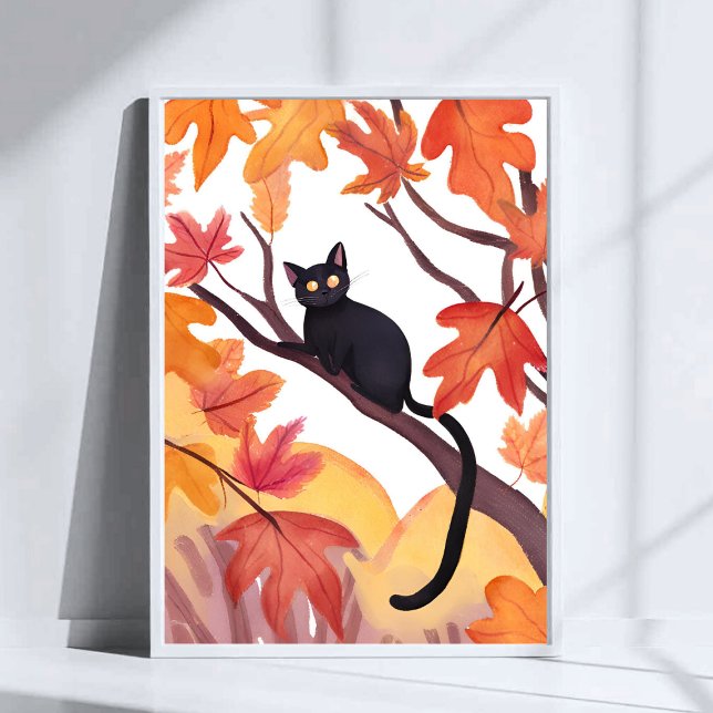 Poster Black Cat in a Tree | Fall Autumn Spooky Cute (Créateur téléchargé)