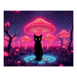 Poster black cat in the psychedelic world
