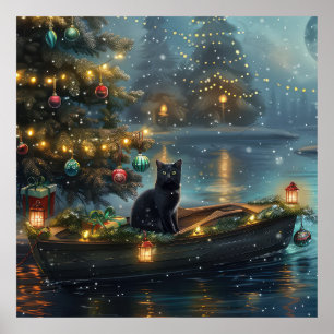 Poster Black Cat Noël Festive Voyage