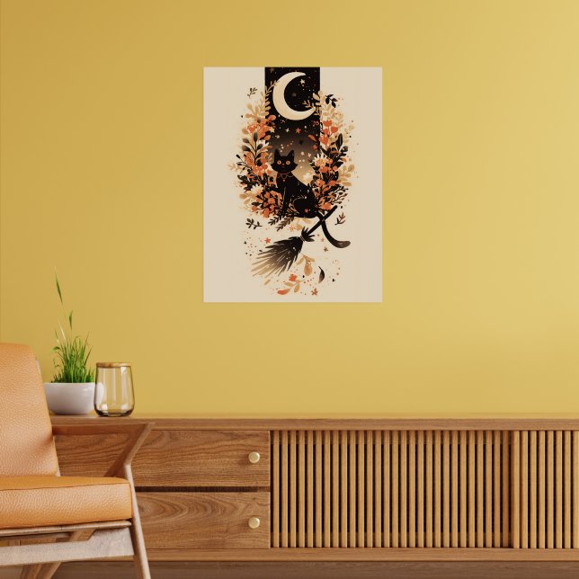 Poster Black Cat on Witch’s Broom Under the Moon (Salon 2)