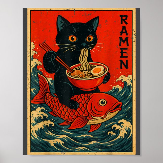 Poster Black Cat Ramen Japanese Graphic Tees For Men Wome (Devant)