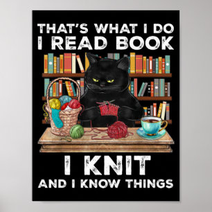 Poster Black Cat Red Book Knit Writer Reader Bookaholic