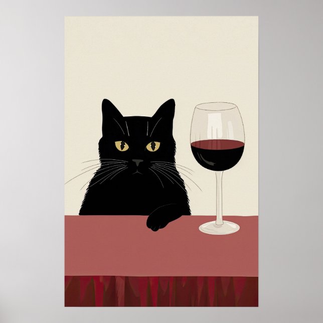 Poster Black Cat Wine Lover Funny (Devant)