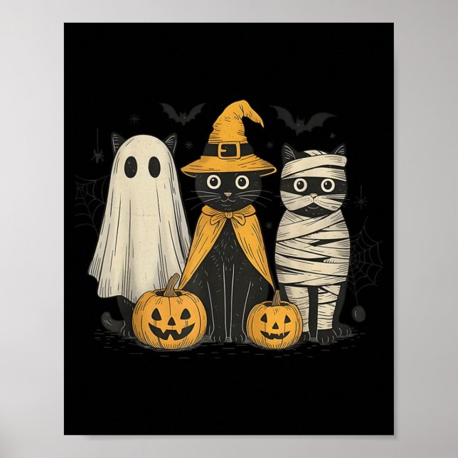 Poster Black Cat Witch Ghost Y Halloween Pumpkin Men Kids (Devant)