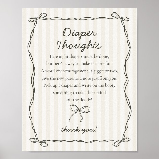Poster Black Coquette Bow Beige Diaper Pensées Douche (Devant)