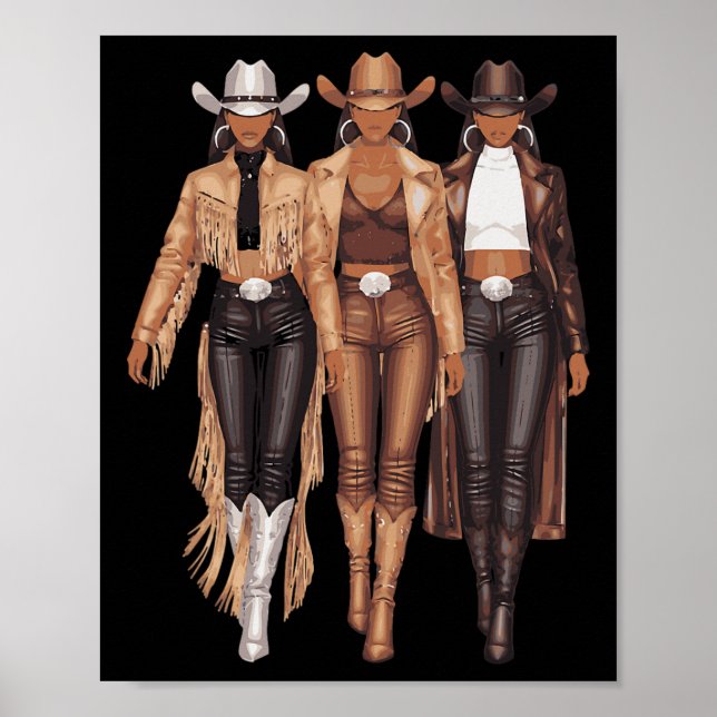 Poster Black Cowgirl Western Tee Rodeo Pays Femmes Juin (Devant)