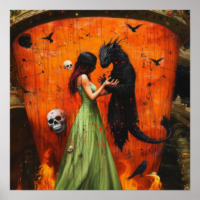 Poster Black Dragon Shadow Work Witchy AI Art Matte Value (Devant)